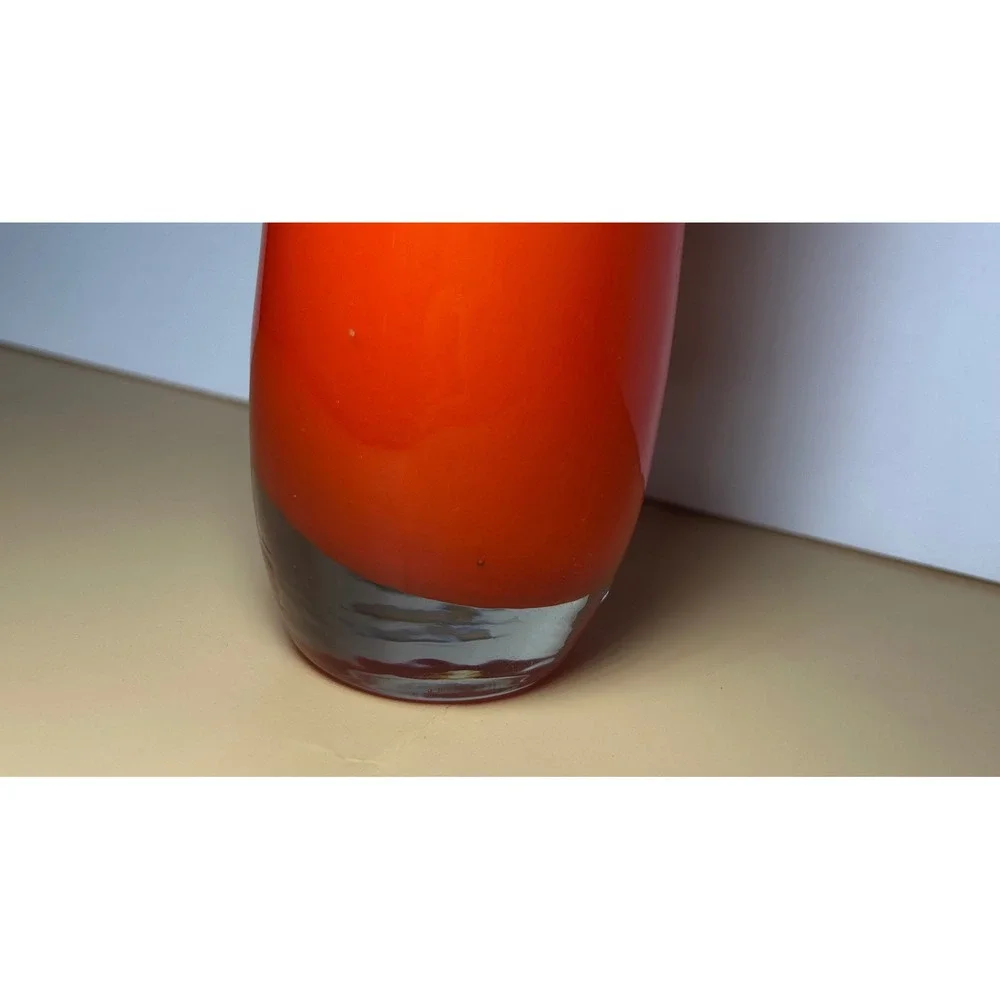 Vintage Orange Art Glass Bud Vase Tall Curved Mid Century Modern Style 12 Inch
